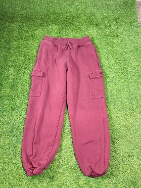 Oner Active Burgundy Cargo Jogger Sweatpants Fleece Lined Elastic Waist size s